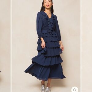 Elegant Navy Ruffle Dress NWT